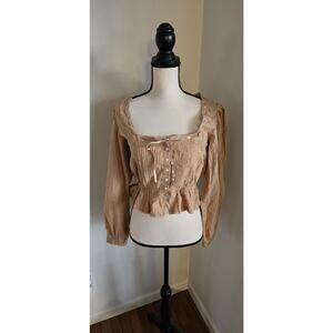 American Eagle Beige Peasant Top Womens Small Long Sleeve